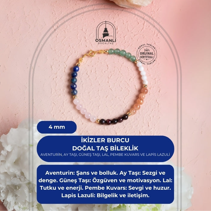 Sertifikalı İkizler Burcu Doğal Taş Bileklik