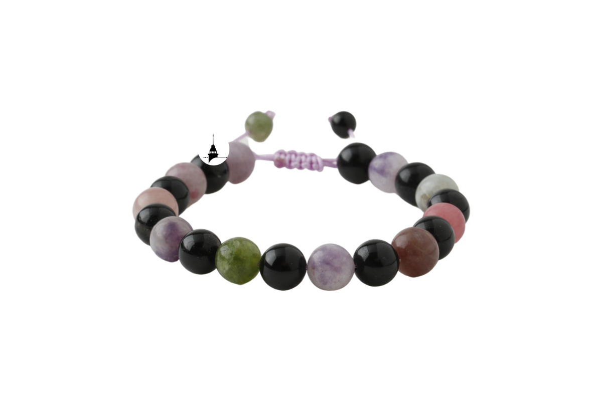 Renkli Turmalin 8mm Merdiven Kapama Doğal Taş Bileklik