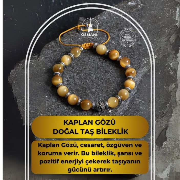 Sertifikalı Kaplan Gözü Gümüş Aparat Doğal Taş Makrome Bileklik