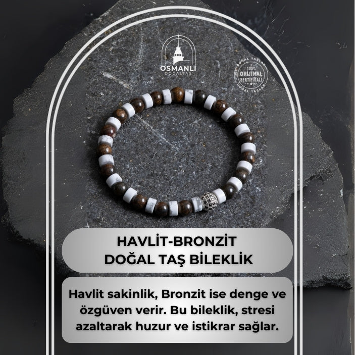 Sertifikalı Havlit, Bronzit Zirkon Aparat Doğal Taş Bileklik