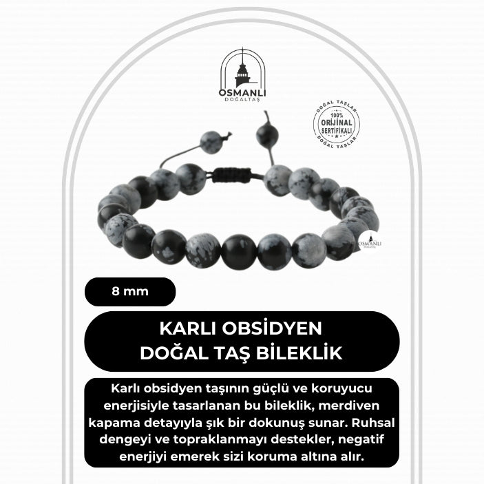 Karlı Obsidyen 8mm Merdiven Kapama Doğal Taş Bileklik