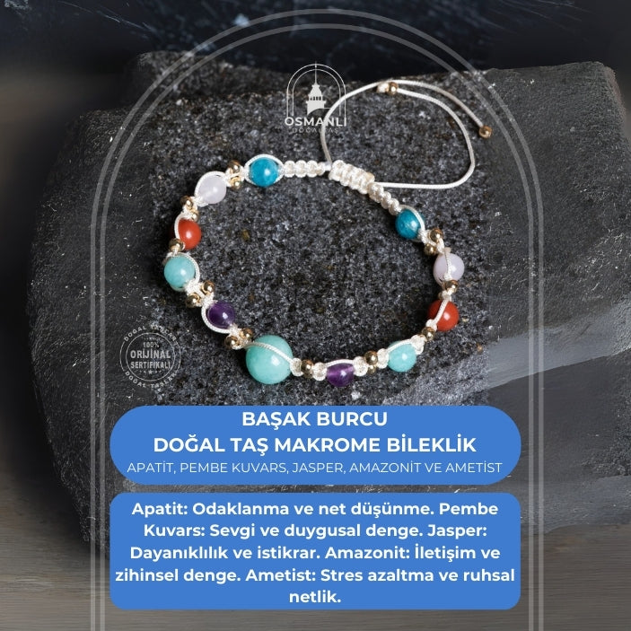 Sertifikalı Başak Burcu Doğal Taş Makrome Bileklik