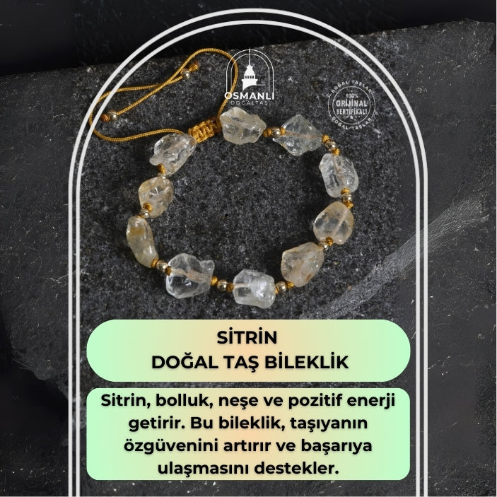 Sertifikalı Sitrin Naturel Doğal Taş Makrome Bileklik