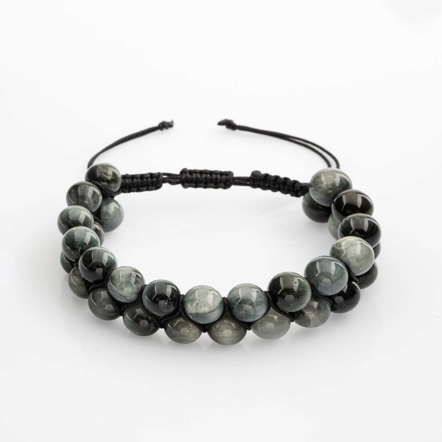 Kedi Gözü 8mm Çift Sıra Makrome Doğal Taş Bileklik