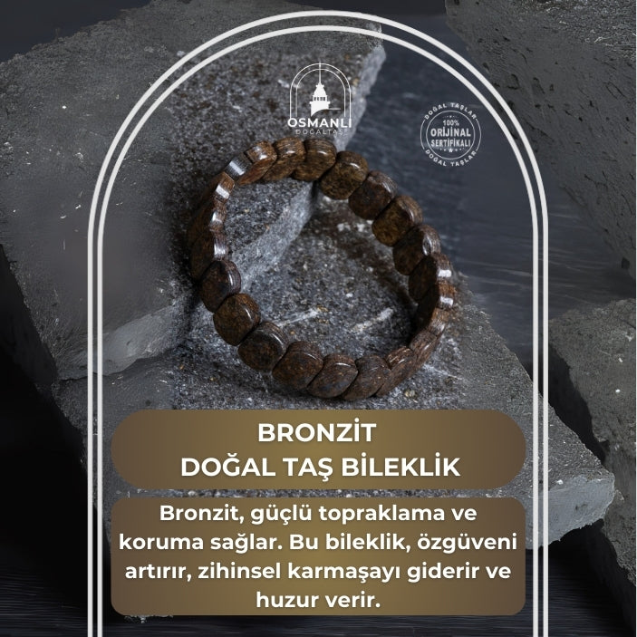 Sertifikalı Bronzit Geniş Kesim Doğal Taş Bileklik