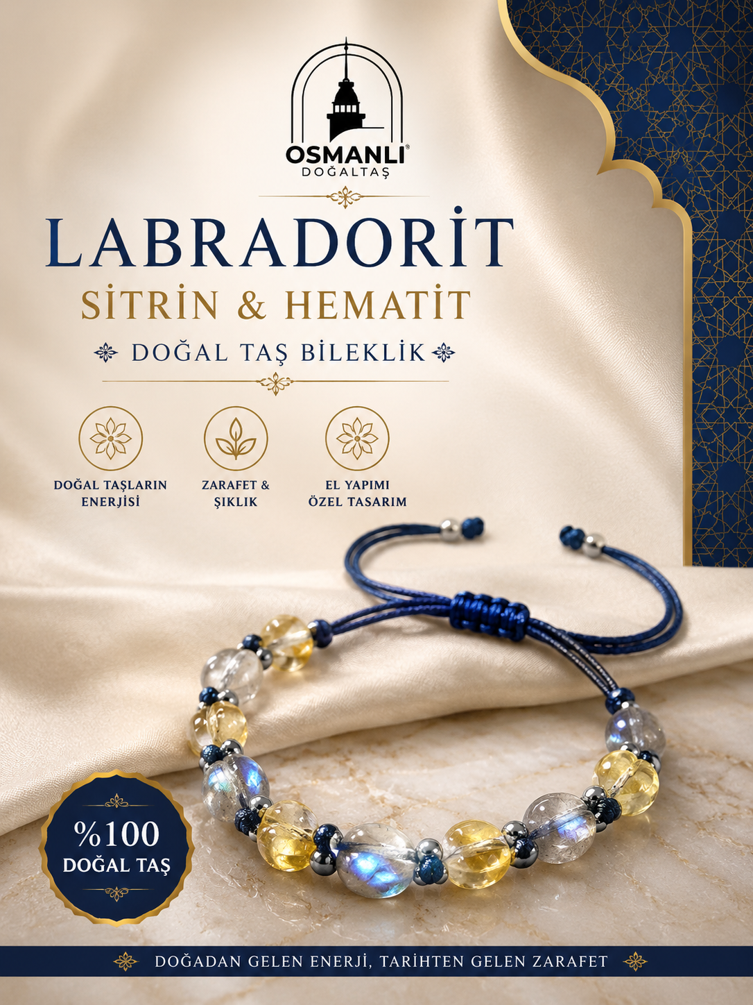 Labradorit Sitrin Hematit Natürel Kesim Bileklik