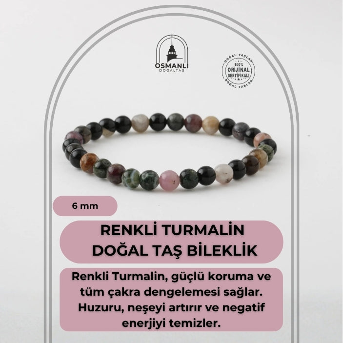 Renkli Turmalin 6mm Doğal Taş Bileklik