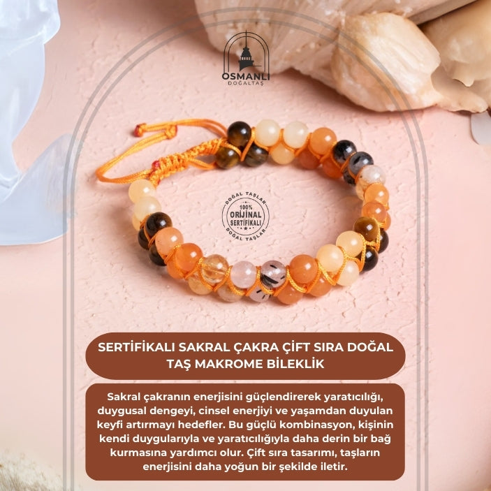 Sertifikalı Sakral Çakra Çift Sıra Doğal Taş Makrome Bileklik