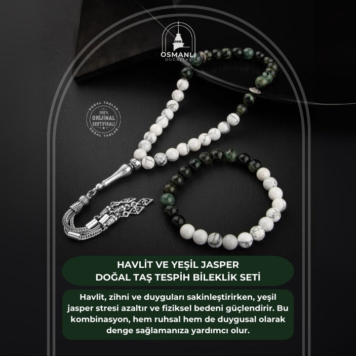 Havlit-Yeşil Jasper Doğal Taş Tesbih Bileklik Seti