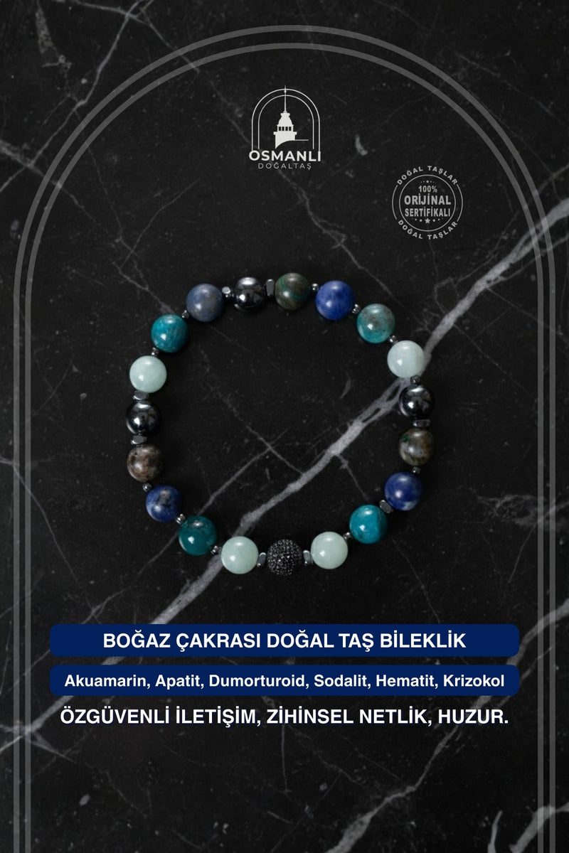 Sertifikalı Boğaz Çakrası Doğal Taş Bileklik