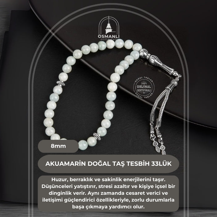 Akuamarin Doğal Taş Tesbih 33lük - 8mm