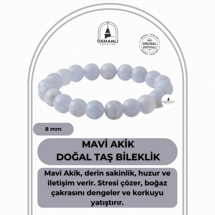 Mavi Akik 8mm Doğal Taş Bileklik