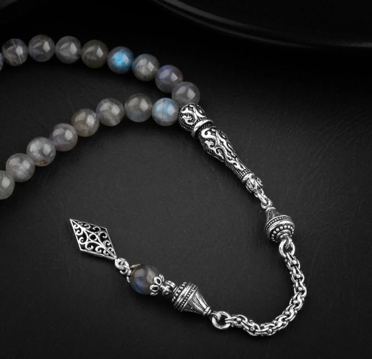 Labradorit Doğal Taş 8mm Gümüş İmameli Tesbih