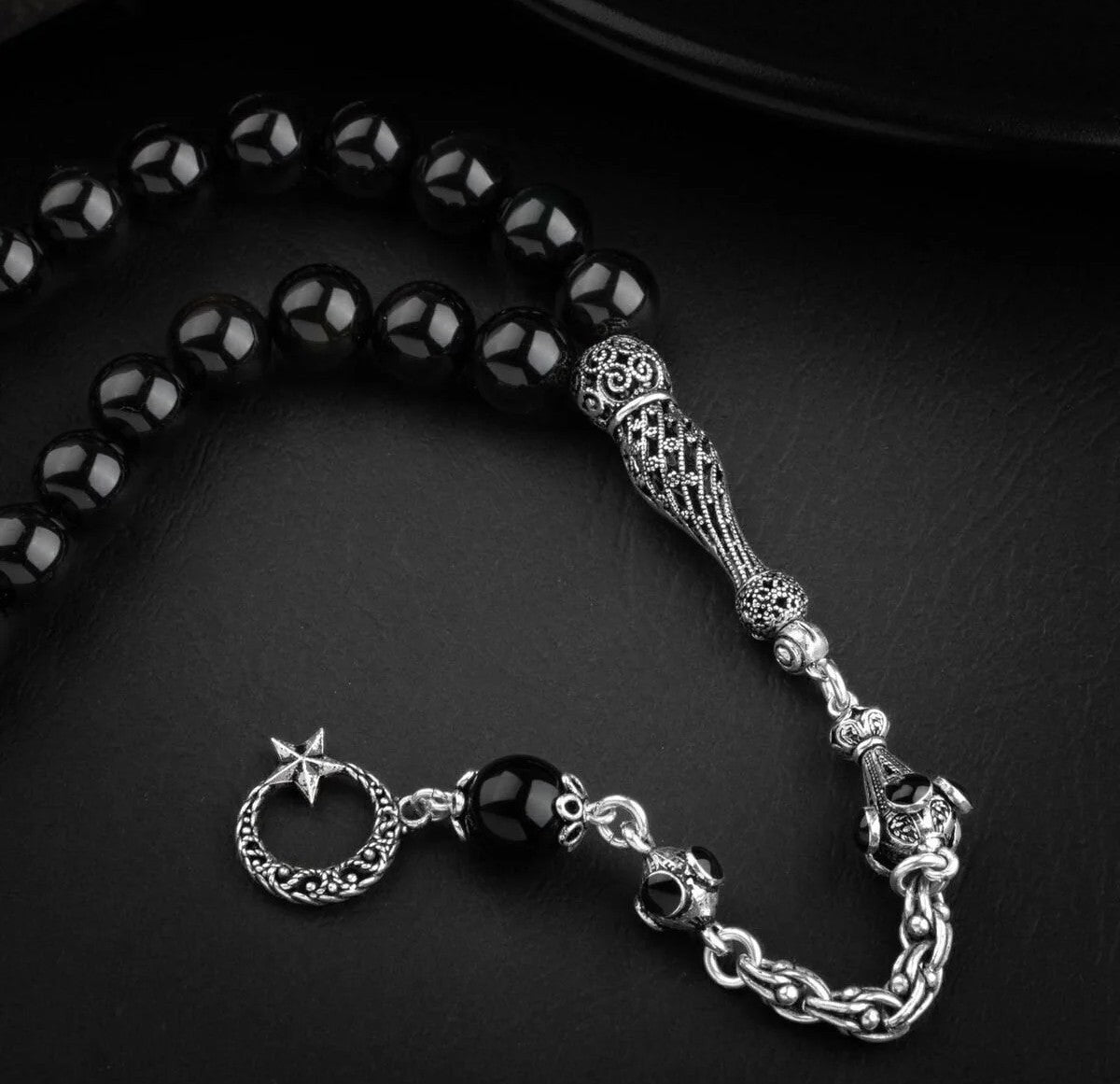 Obsidyen Doğal Taş 8mm Gümüş İmameli Tesbih