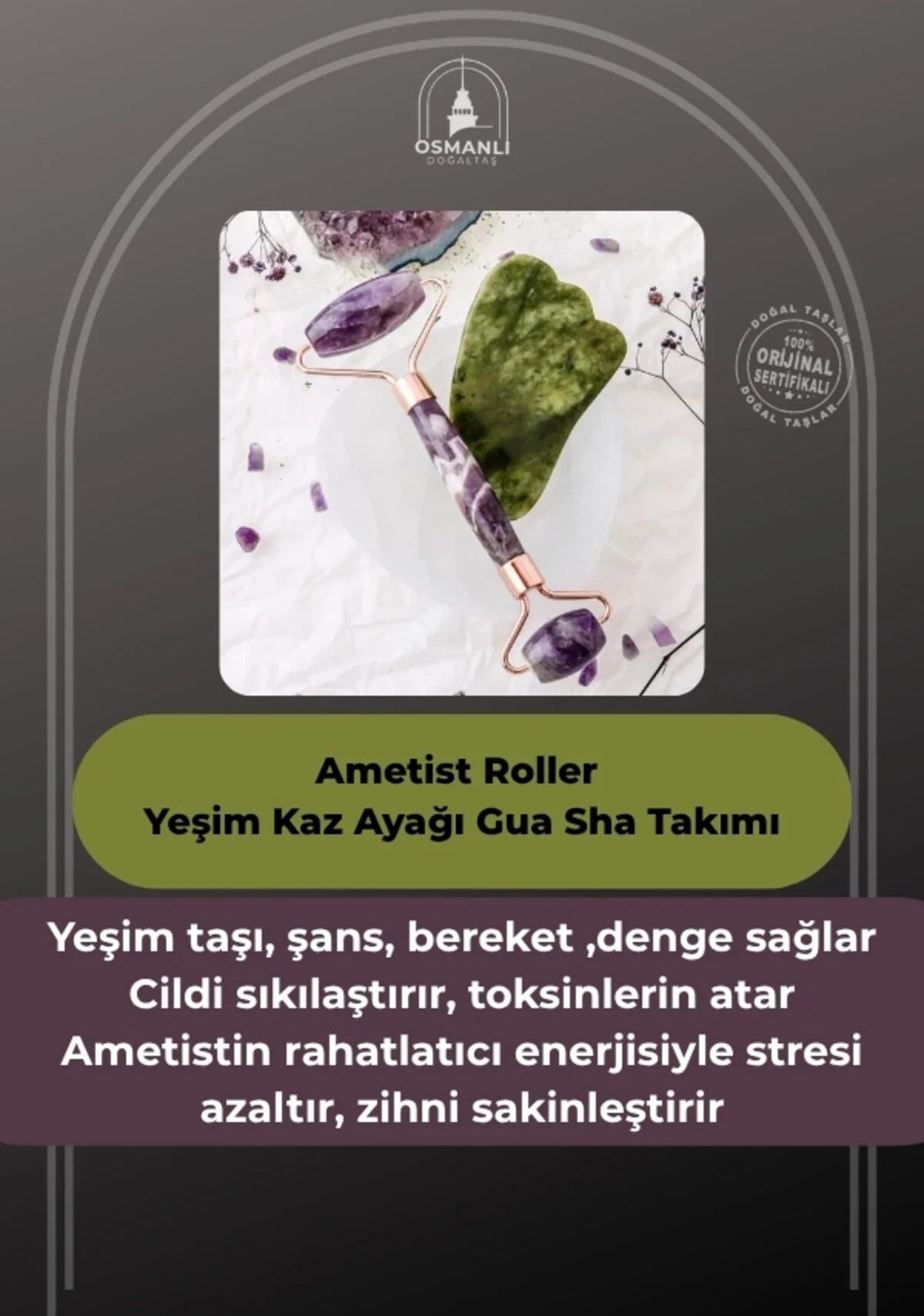 Ametist Roller ve Yeşim Kaz Ayağı Gua Sha Takımı