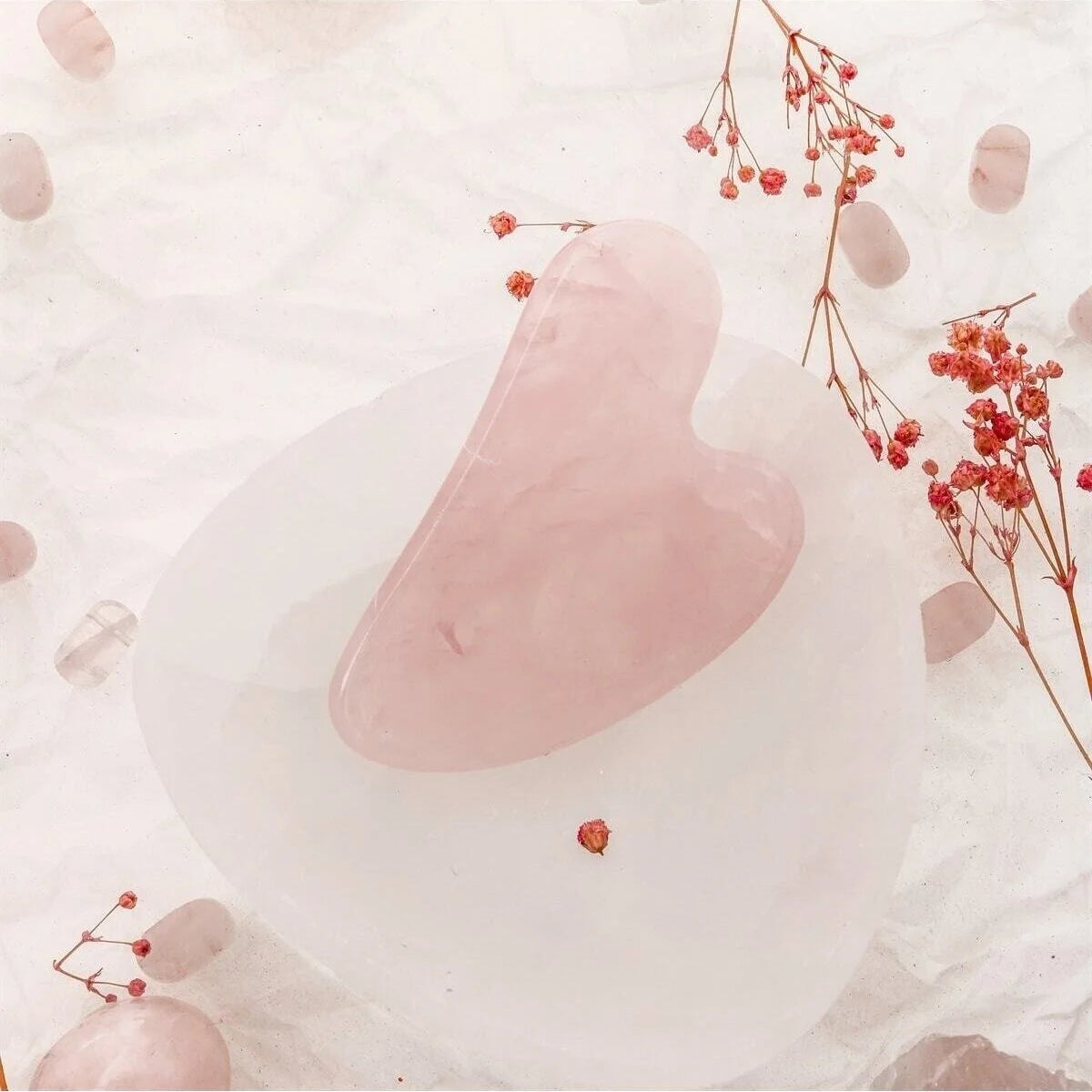 Pembe Kuvars Taşı Gua Sha Yüz Masaj Taşı Kalpli