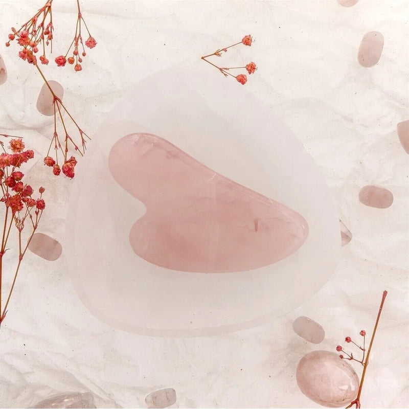 Pembe Kuvars Taşı Gua Sha Yüz Masaj Taşı Kalpli
