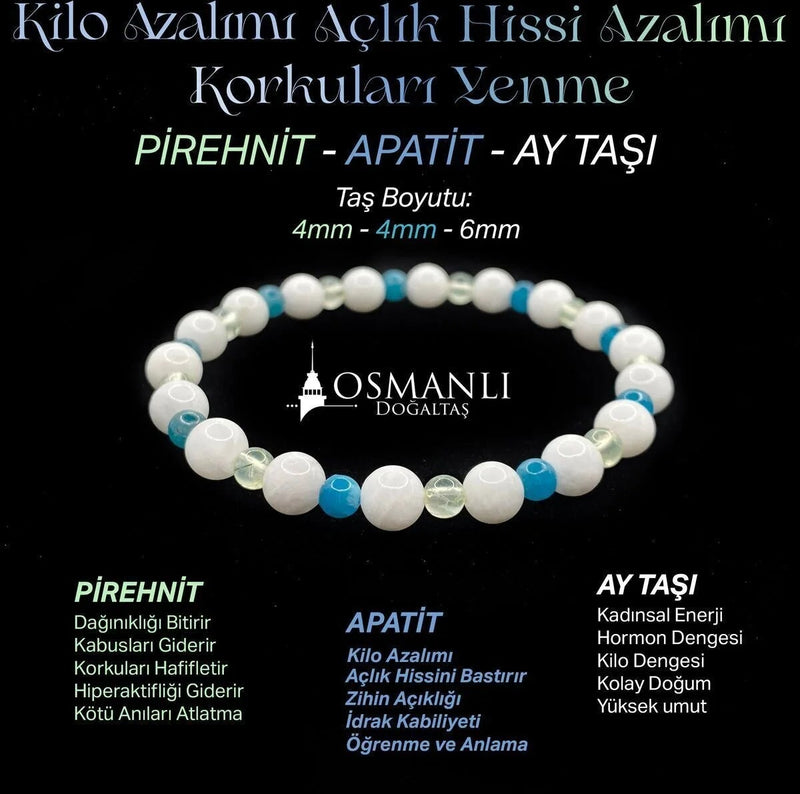 Zayıflama Açlık Bastırma Korkuları Azaltma Bilekliği - Ay Taşı - Prehnit - Apatit