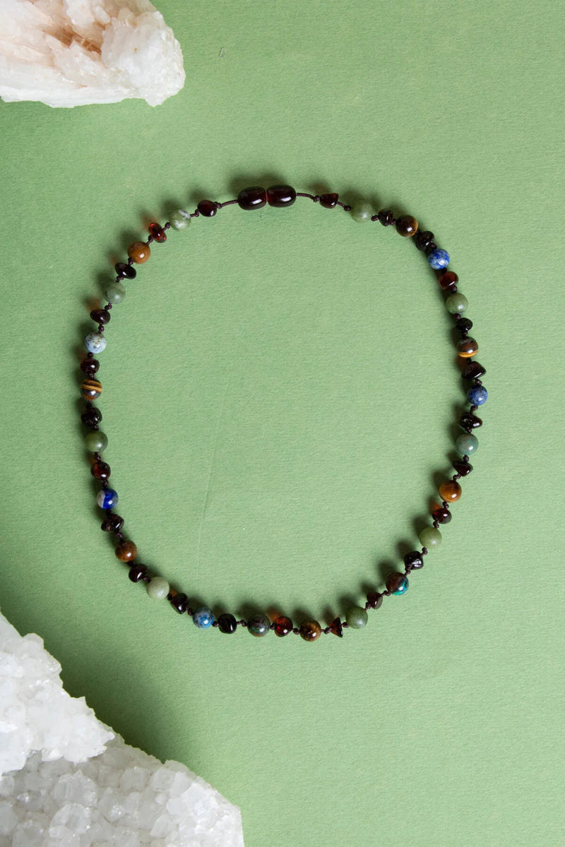 Sertifikalı Doğal Taş Bebek Kolye-yeşim,lapis,kehribar,kaplan Gözü,krizokol M106