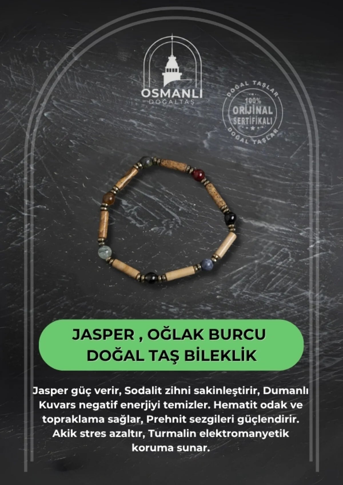 Sertifikalı Jasper ve Oğlak Burcu Doğal Taş Bileklik