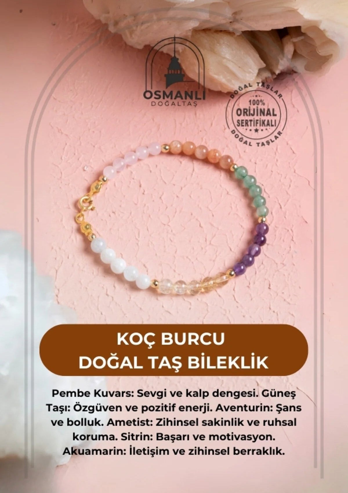 Sertifikalı Koç Burcu Doğal Taş Bileklik
