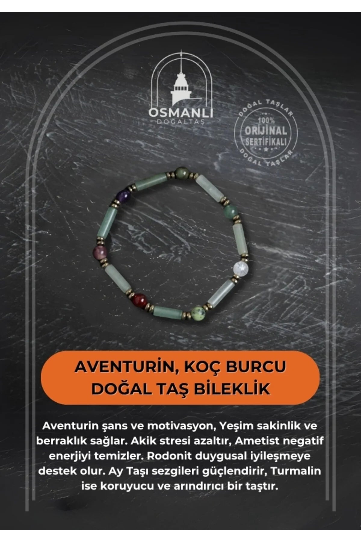 Sertifikalı Aventurin ve Koç Burcu Doğal Taş Bileklik