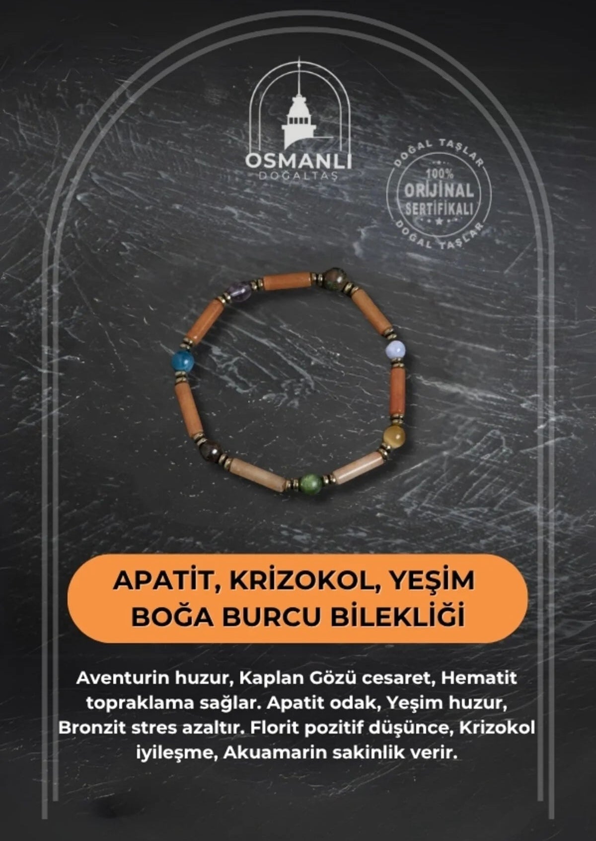 Sertifikalı Apatit, Krizokol ve Yeşim Boğa Burcu Bilekliği