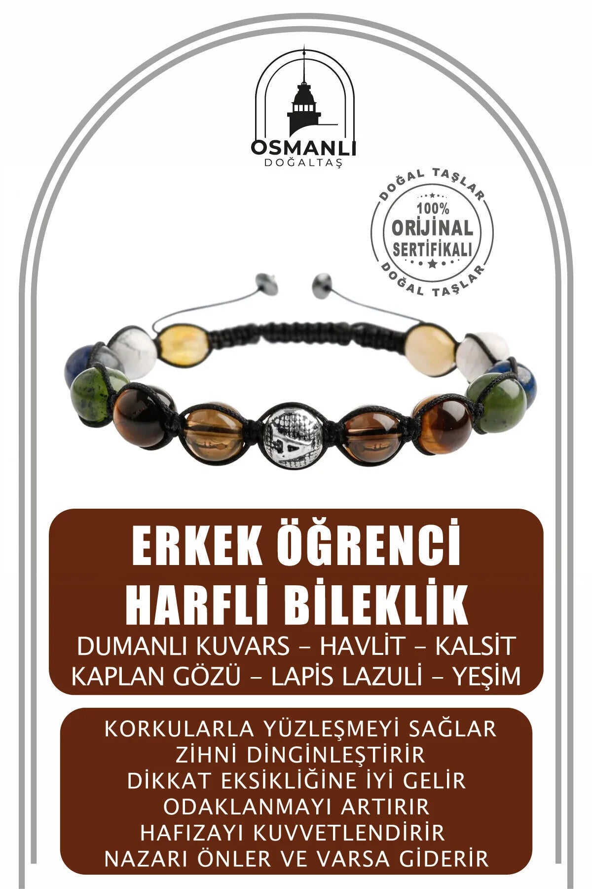 Erkek Öğrenci Doğal Taş Harfli Bileklik