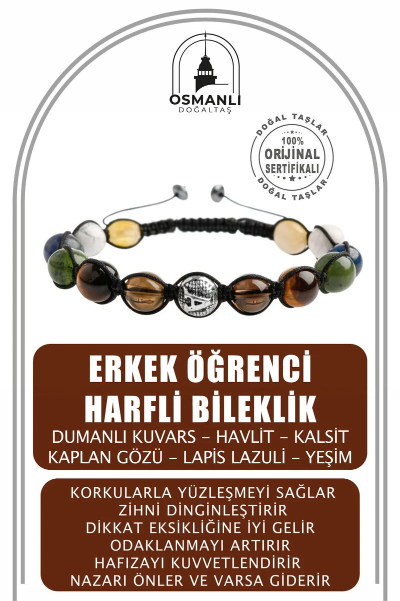 Erkek Öğrenci Doğal Taş Harfli Bileklik