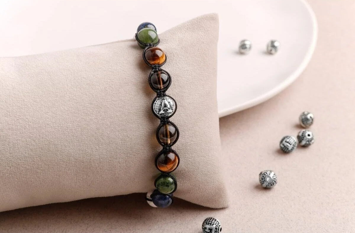 Erkek Öğrenci Doğal Taş Harfli Bileklik