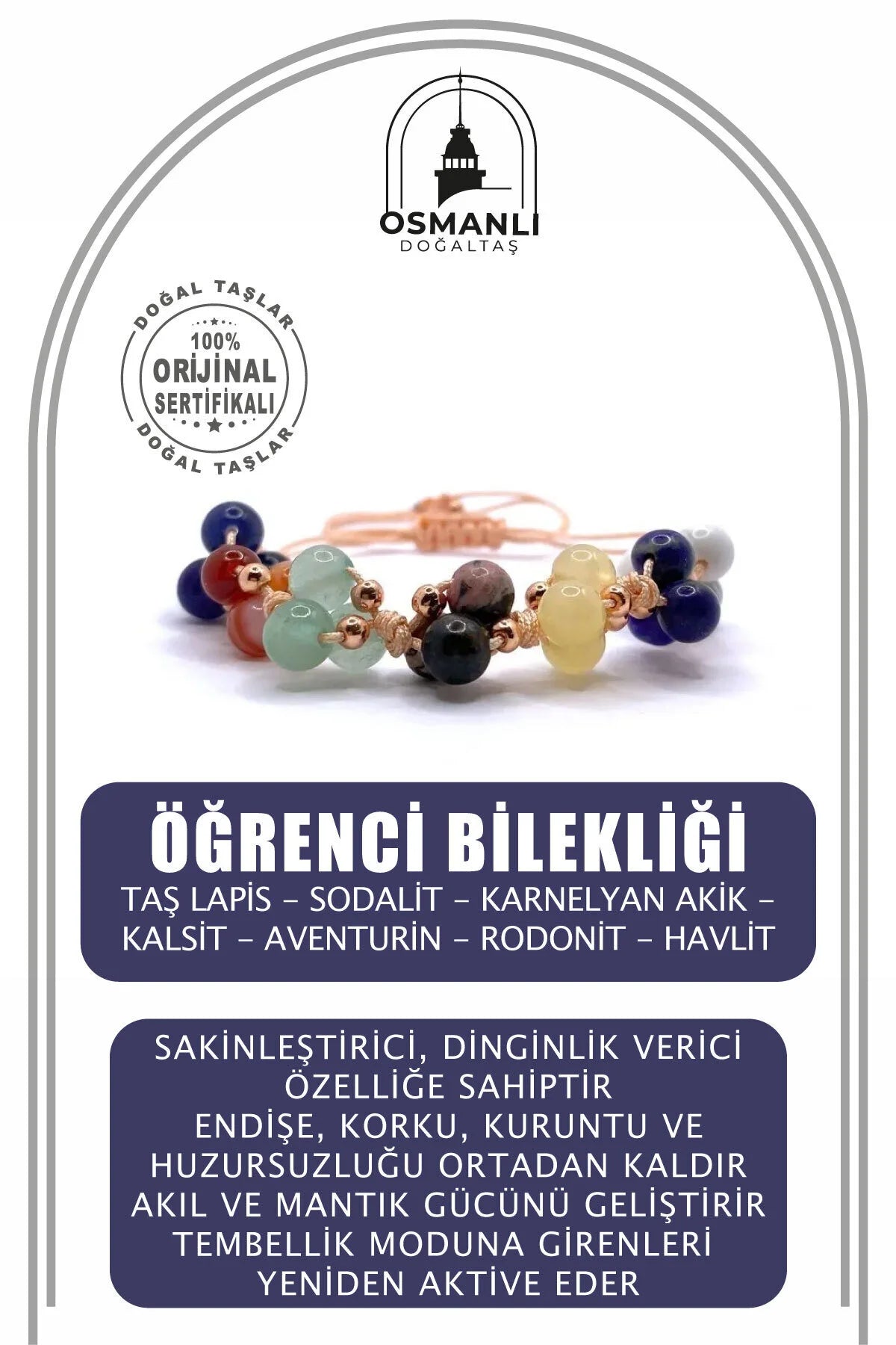 Öğrenci Bilekliği Doğal Taş Merdiven Kapama İpli Model