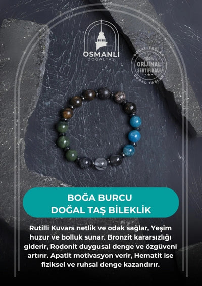 Sertifikalı Doğal Taş Bileklik/Boğa Burcu