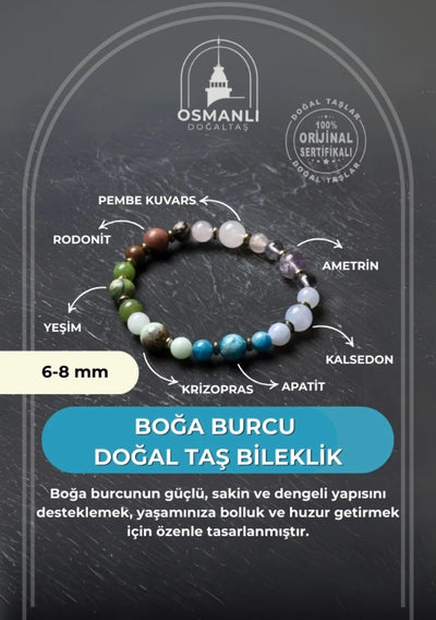 Osmanlı Doğal Taş Sertifikalı Boğa Burcu Doğal Taş Bileklik