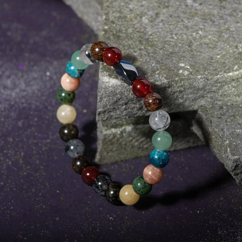 Boğa Burcu Bileklik Bronzit, Golden Obsidyen, Güneş Taşı, Kalsit, Kristal Kuvars, Krizokol, Mavi Apatit, Rutilli Kuvars, Yeşil Aventurin, Yeşim