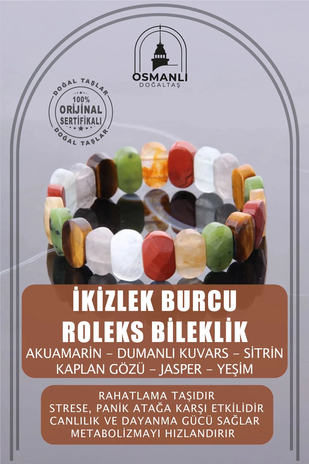 Sertifikalı İkizler Burcu Roleks Doğal Taş Bileklik (SK:405)