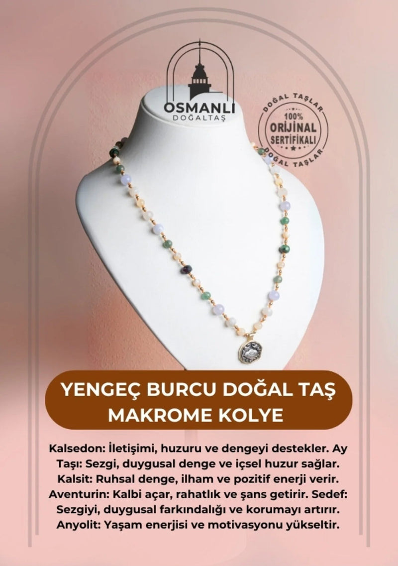 Sertifikalı Yengeç Burcu Doğal Taş Makrome Kolye