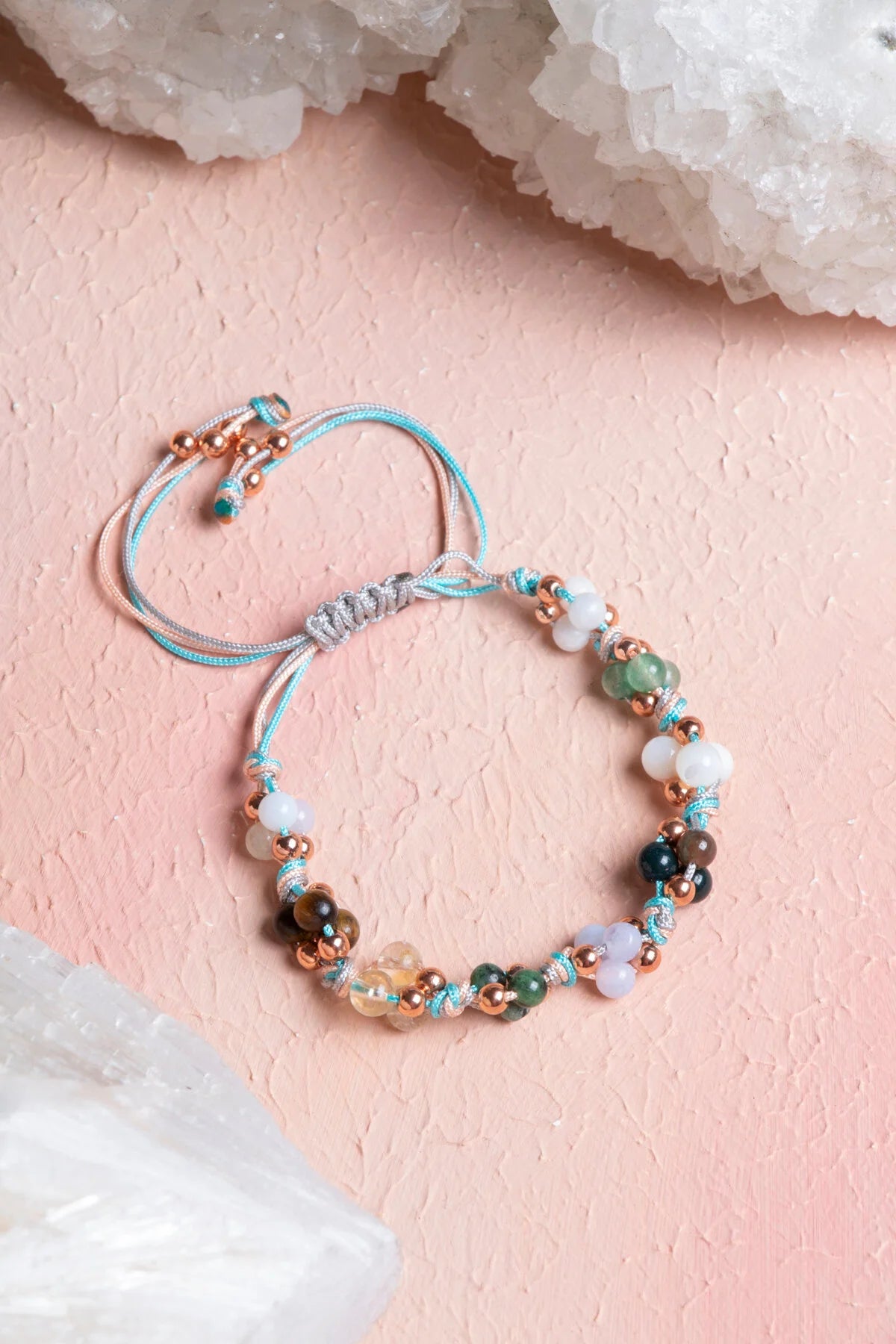 Sertifikalı  Doğal Taş Makrome Bileklik-Yengeç Burcu