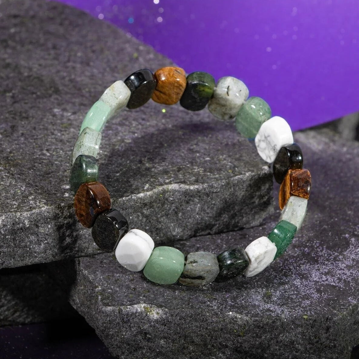 Yengeç Burcu Bileklik Golden Obsidyen, Havlit, Kaplan Gözü, Labradorit, Yeşil Aventurin, Yeşim