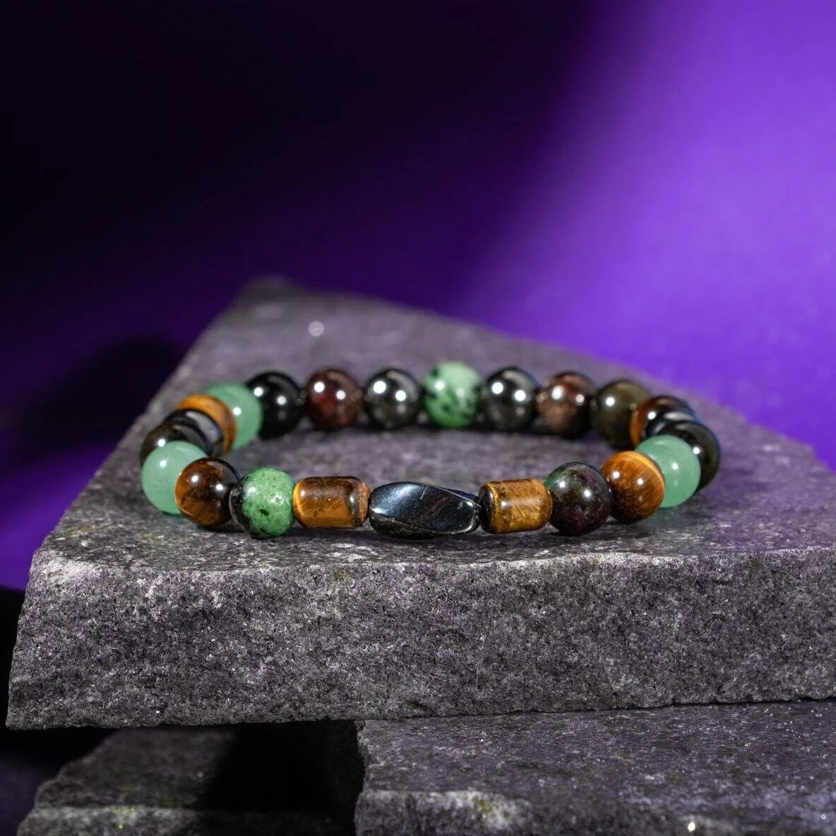 Yengeç Burcu Bileklik Anyolit, Golden Obsidyen, Kaplan Gözü, Yeşil Aventurin, Lal, Hematit