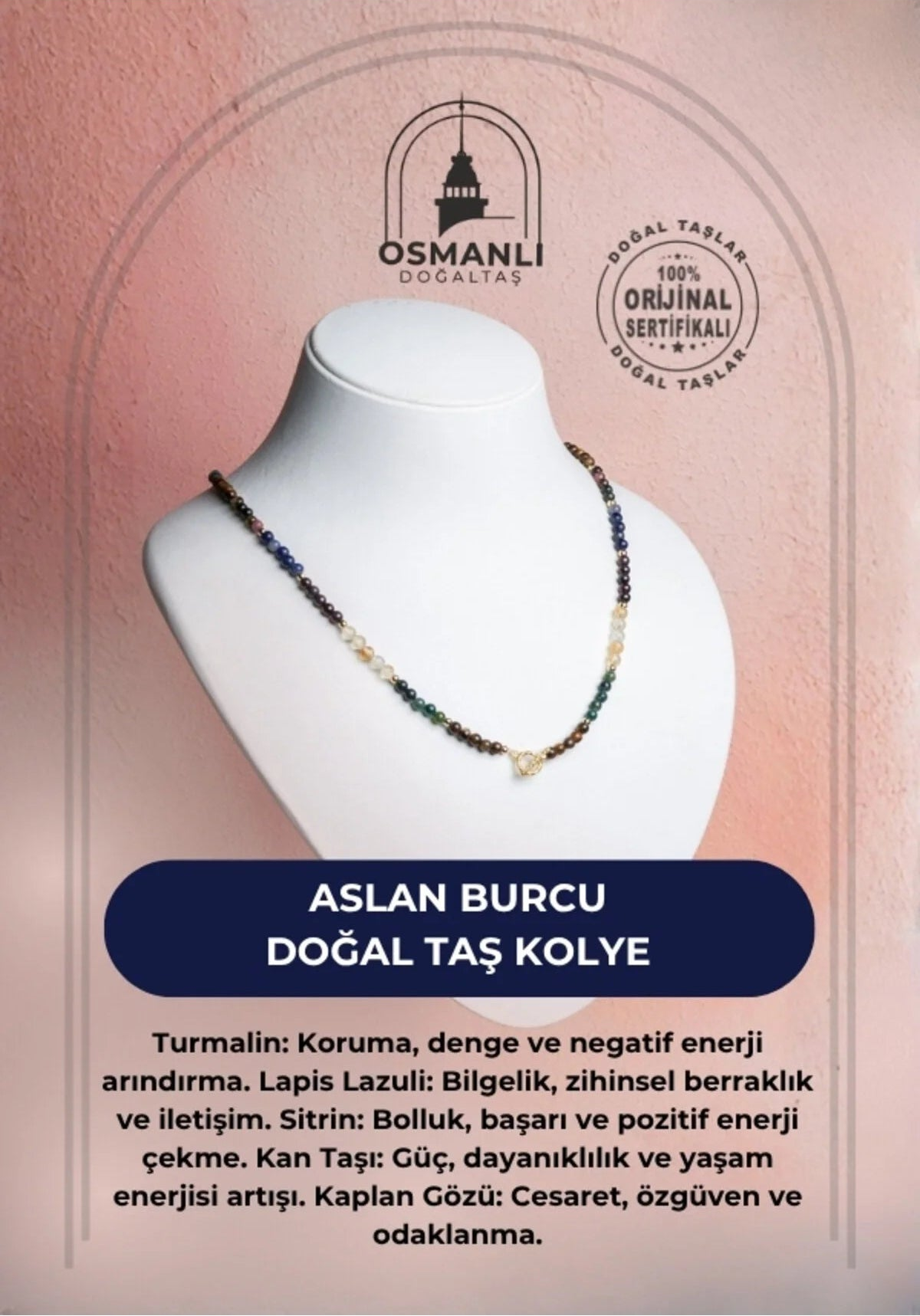 Sertifikalı Aslan Burcu Doğal Taş Kolye