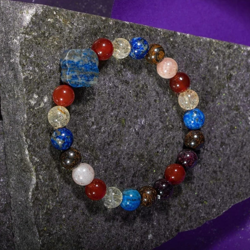 Aslan Burcu Bileklik Bordo Granat Lal, Bronzit, Güneş Taşı, Kırmızı Akik, Lapis Lazuli, Sitrin