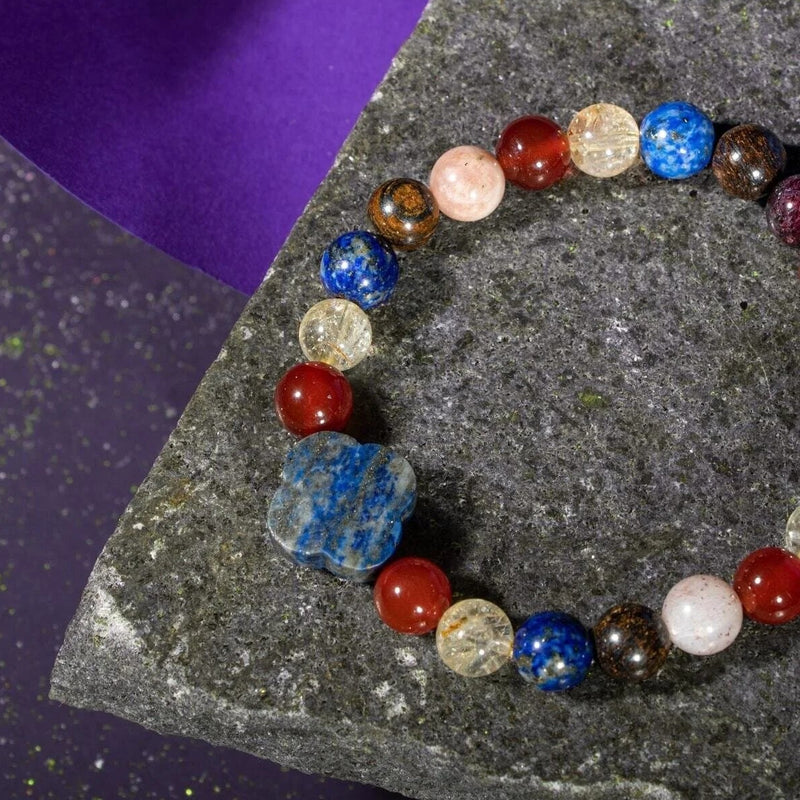 Aslan Burcu Bileklik Bordo Granat Lal, Bronzit, Güneş Taşı, Kırmızı Akik, Lapis Lazuli, Sitrin
