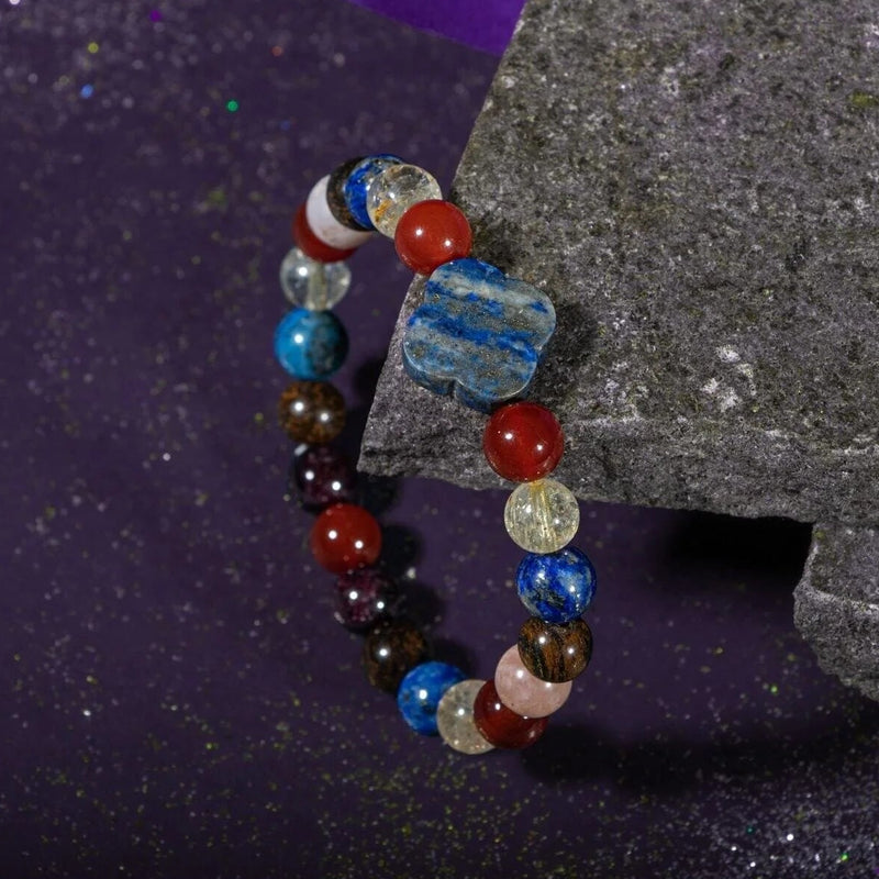 Aslan Burcu Bileklik Bordo Granat Lal, Bronzit, Güneş Taşı, Kırmızı Akik, Lapis Lazuli, Sitrin