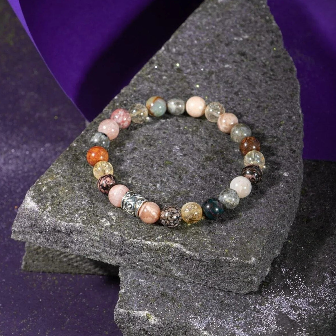 Aslan Burcu Bileklik Bronzit, Güneş Taşı, Kan Taşı, Labradorit, Rodonit, Sitrin