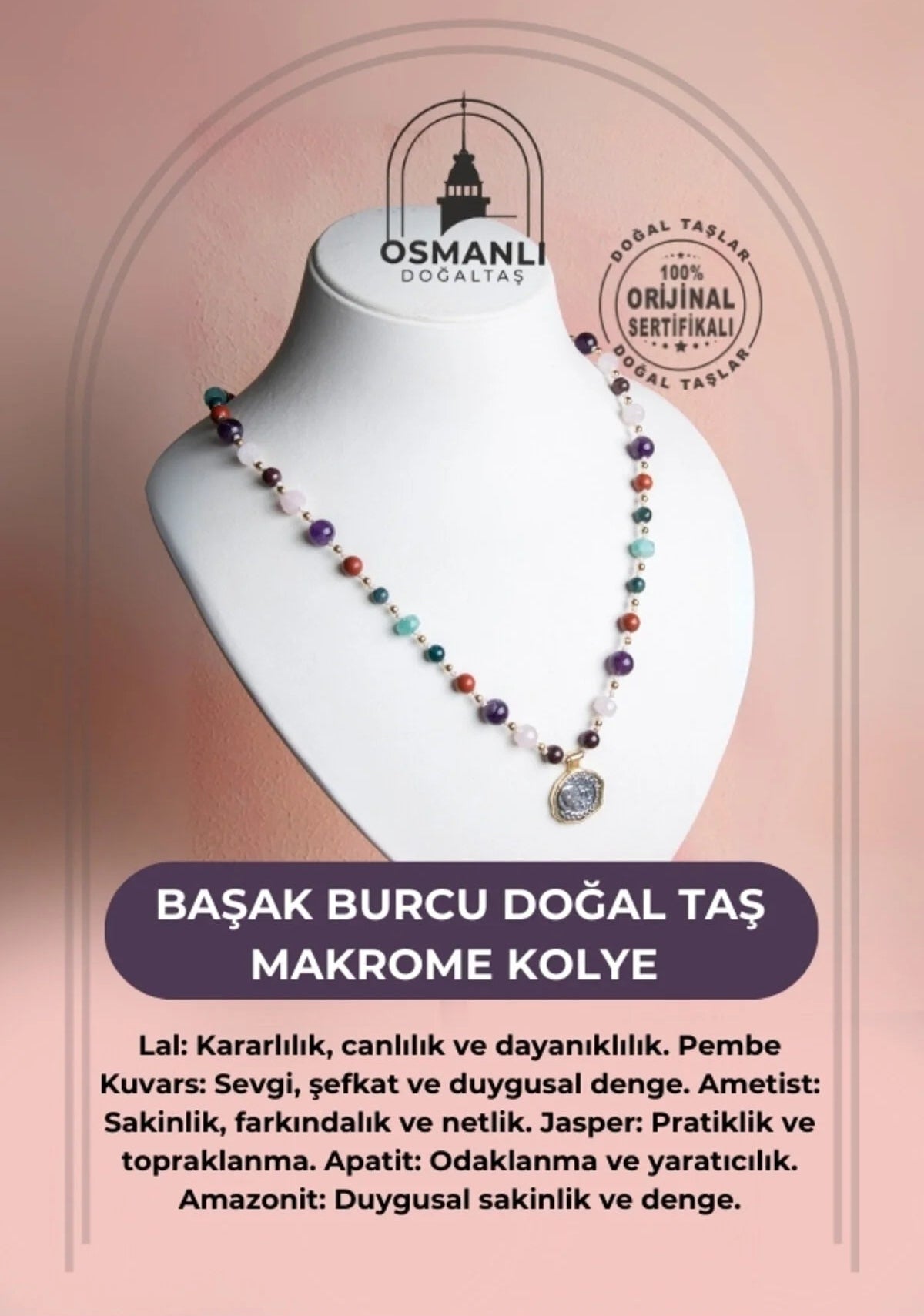 Sertifikalı Başak Burcu Doğal Taş Makrome Kolye