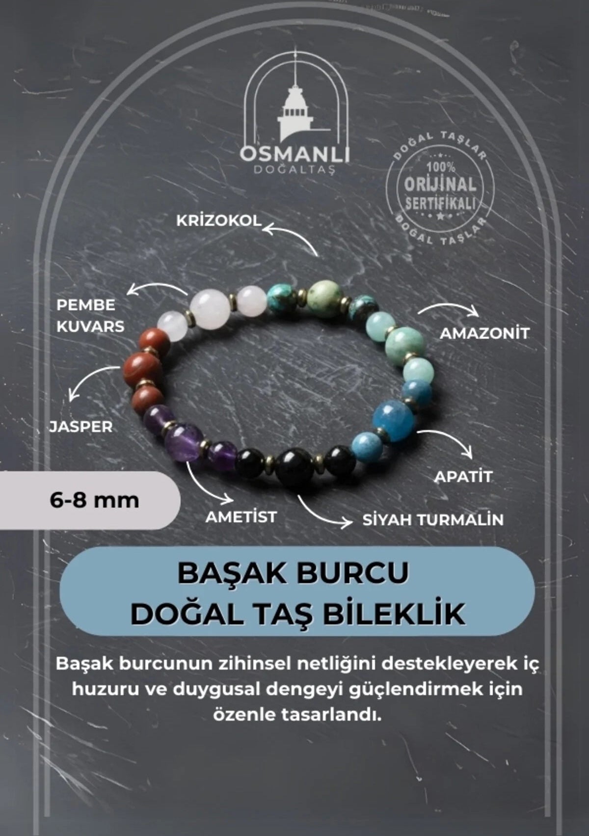 Sertifikalı Başak Burcu Doğal Taş Bileklik