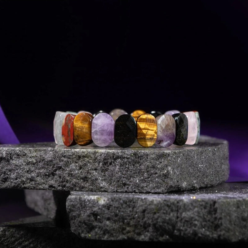 Başak Burcu Bileklik Ametist, Golden Obsidyen, Kaplan Gözü, Labradorit, Pembe Kuvars, Yosunlu Akik