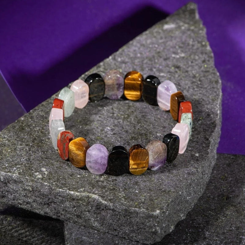 Başak Burcu Bileklik Ametist, Golden Obsidyen, Kaplan Gözü, Labradorit, Pembe Kuvars, Yosunlu Akik