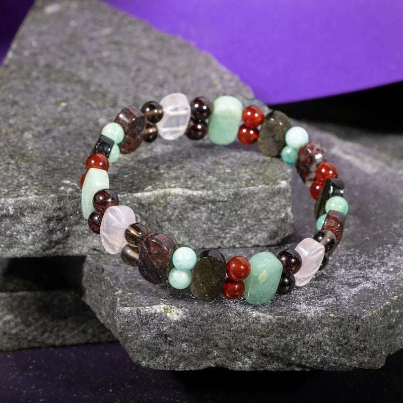 Başak Burcu Bileklik Amazonit, Bordo Granat Lal, Dumanlı Kuvars, Golden Obsidyen, Jasper, Kırmızı Akik, Pembe Kuvars, Yeşil Aventurin