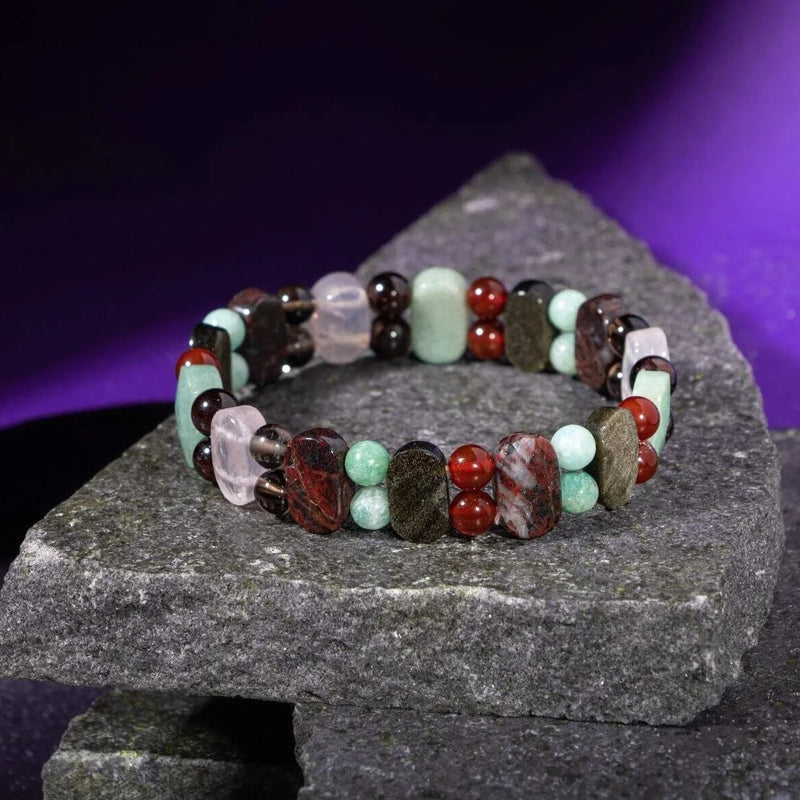 Başak Burcu Bileklik Amazonit, Bordo Granat Lal, Dumanlı Kuvars, Golden Obsidyen, Jasper, Kırmızı Akik, Pembe Kuvars, Yeşil Aventurin